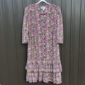 Topnotch Vintage 80s Midi Dress Plus Size 24W Frances‎ Dress Midnight Wildflower
